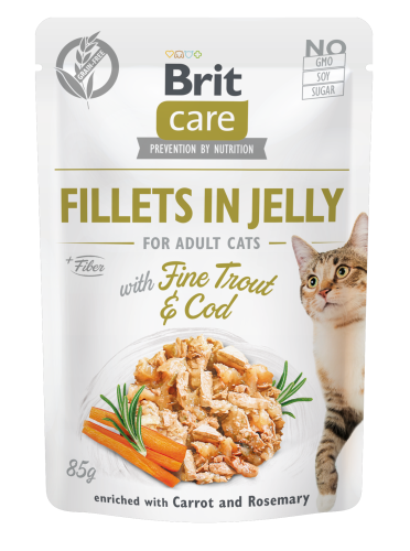Brit Care® Cat Pouches Fillets In Jelly Fine Trout & Cod with Carrot & Rosemary